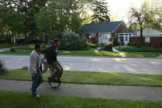 Unicycling is not easy